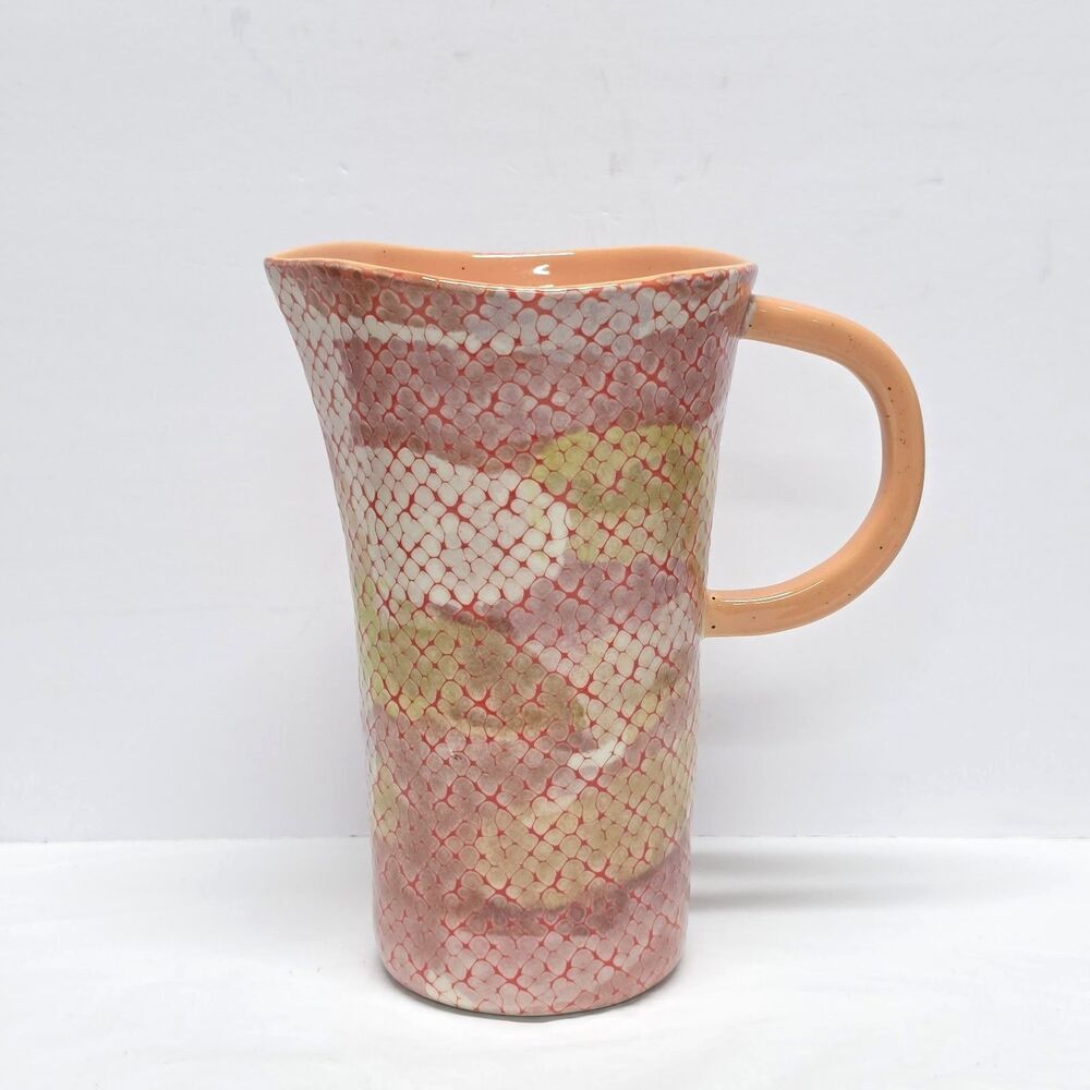 Anthropologie Cora Pitcher Peach Orange Red Honeycomb Stoneware Pottery Retired